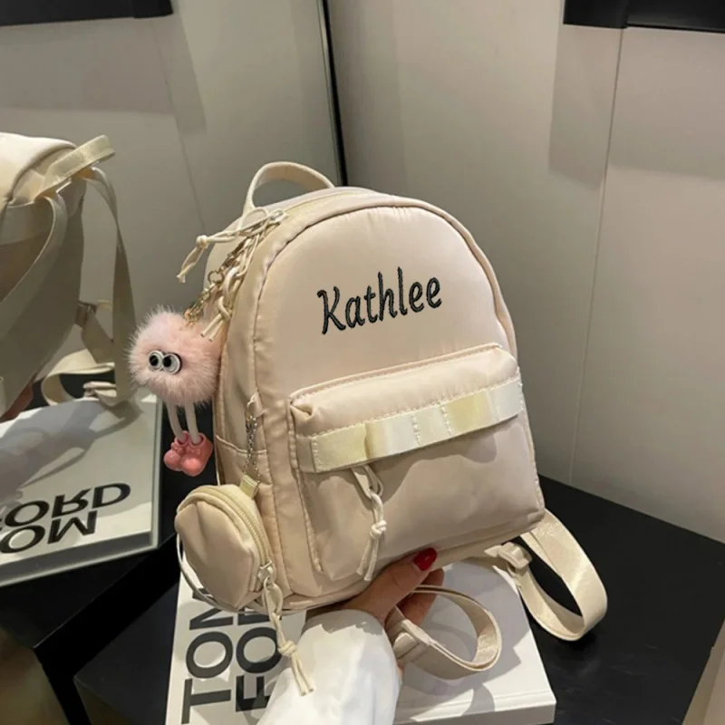 New Bow Personalized Name Children's Fashion Girl Backpack Customized Name Western and Simple Leisure Outdoor Travel Gift Bag