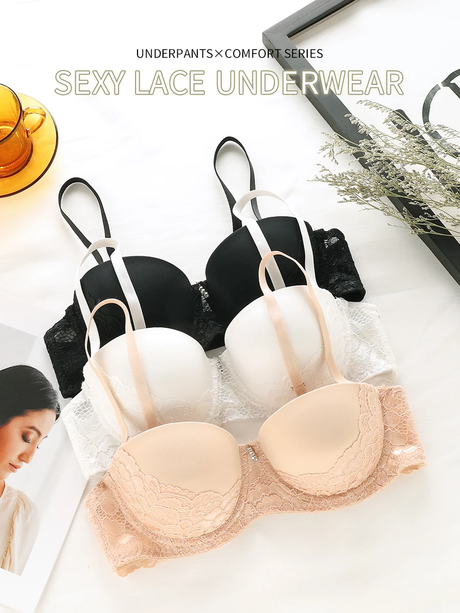 3pcs Contrast Lace Push Up Bras, Comfy & Breathable Anti-sagging Bra, Women\'s Lingerie & Underwear