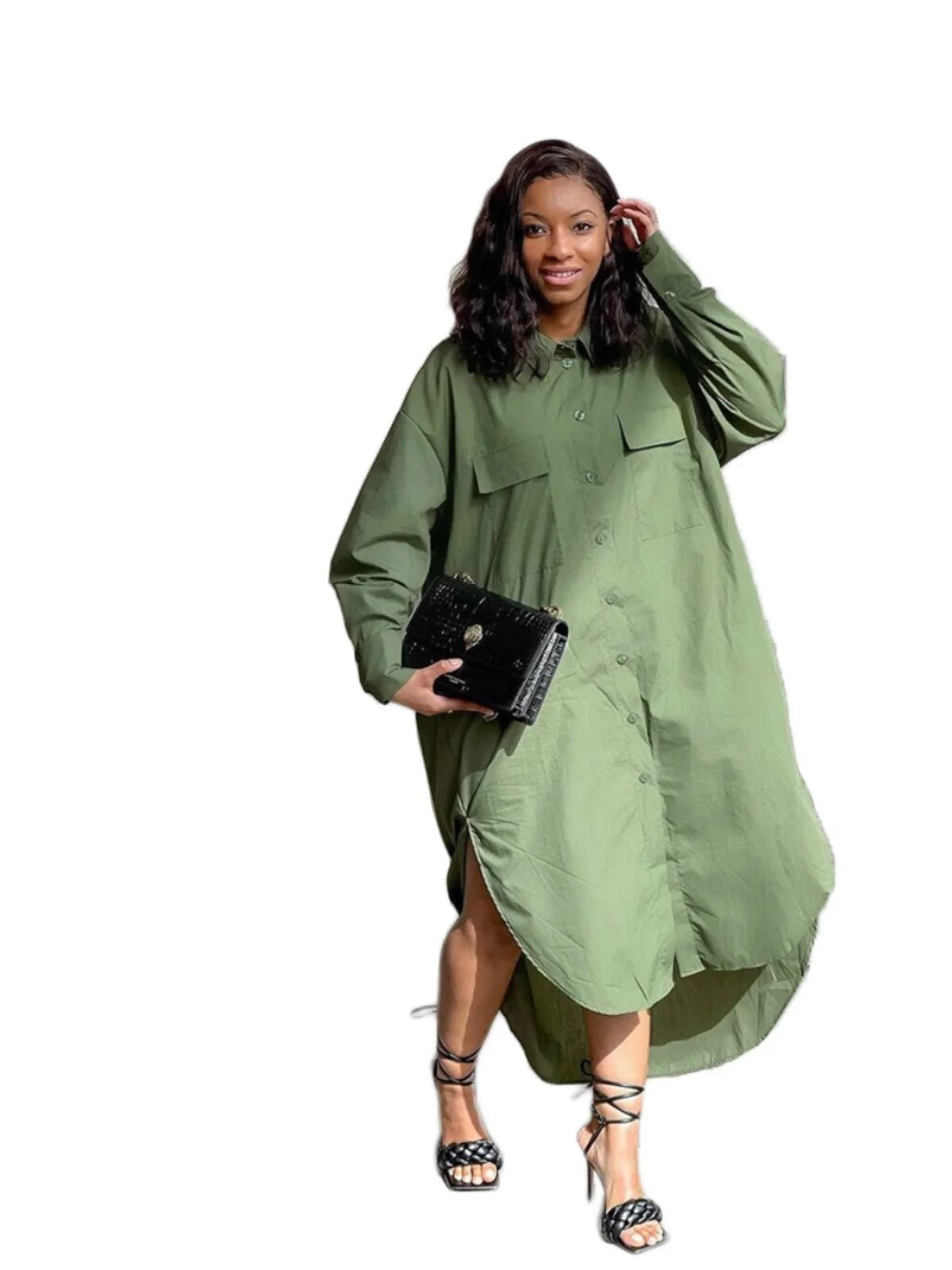 

Женская повседневная одежда больших размеров Faion Long irt Dr with kets, свободная посадка из полиэфирного волокна, однотонная офисная одежда Ele