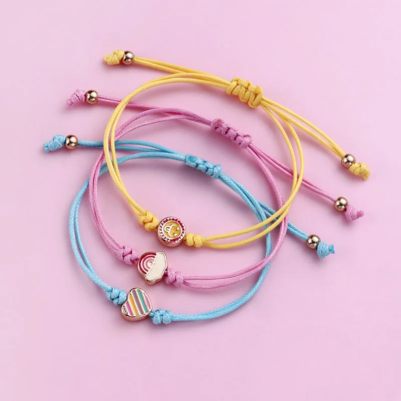 Luoluo&baby 3Pcs/set Bracelets Braided Cord Bracelet Unicorn Heart Star Charms for Jewelry Making Bracelet Kid\'s Gifts