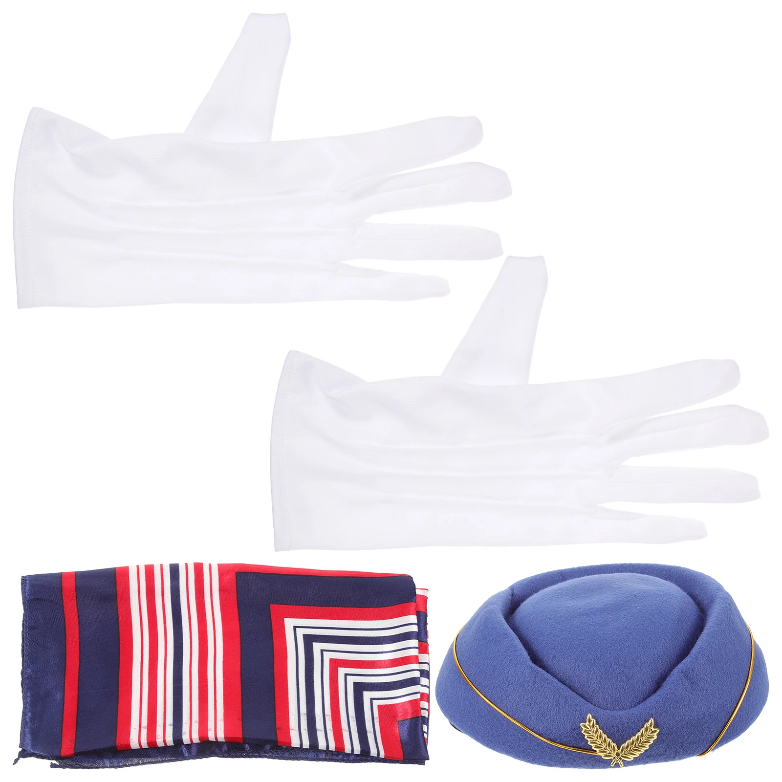 

1Set Flight Attendant Costume Accessories Stewardess Hat Scarf Gloves Cosplay Kit for Halloween Party Carnival Role Play