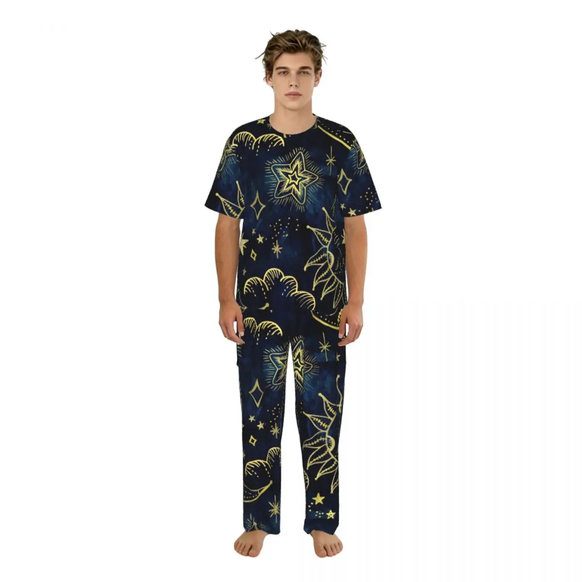Conjunto de pijamas para hombre, Cosmos Astrology Sun Moon, manga corta, ropa de dormir para primavera y verano, ropa de dormir para hombre