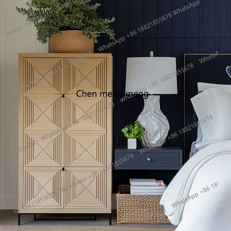 

French solid wood carving flower storage cabinet antique bedroom wardrobe retro storage rattan dining side cabinet