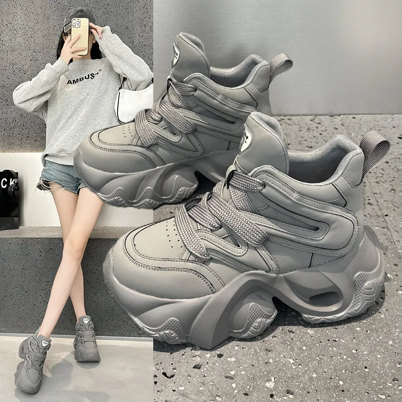 Womens High Top Platform Chunky Sneakers Hidden Heel Lift Lace Up Casual Dad Shoes In Multiple Colors For Daily Wear Versatile