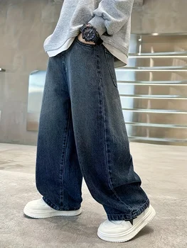 Boys Embroidered Straight Jeans 2 Boy's Loose-Fit Trendy Rear Pocket Embroidered Design Denim Straight-Leg Pants, Comfortable Stretch Elastic Waist. 2