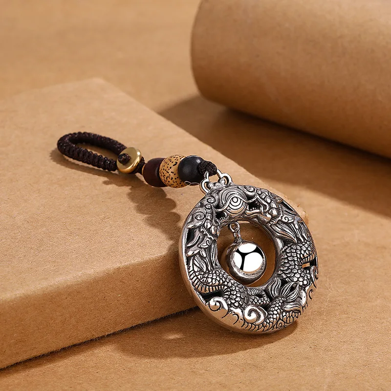 Vintage Relief Double Dragons Playing Beads Keychain Men Gift 2024 Zodiac Blessing Amulet Car Pendant Male Lucky Key Chain - Image 2