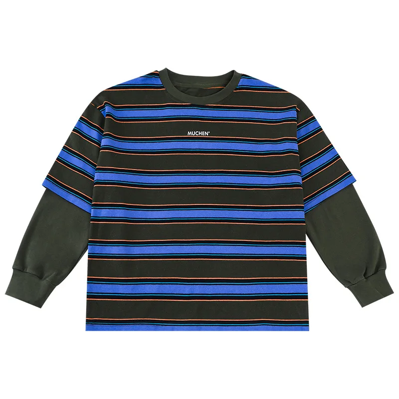 Top T-shirt Loose-fitting Long-sleeved Sweatshirt Round Neck Stripes Spring Autumn Boys Children New Fashionable