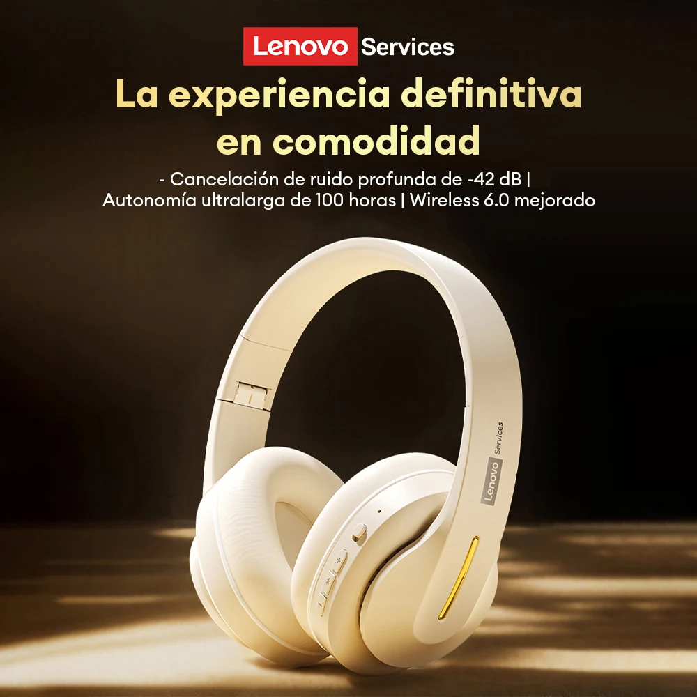 Lenovo LES-107 Auriculares inalámbricos Bluetooth 6.0 Auriculares para juegos con sonido envolvente Dolby Auriculares plegables con cable AUX 26 horas de tiempo de reproducción