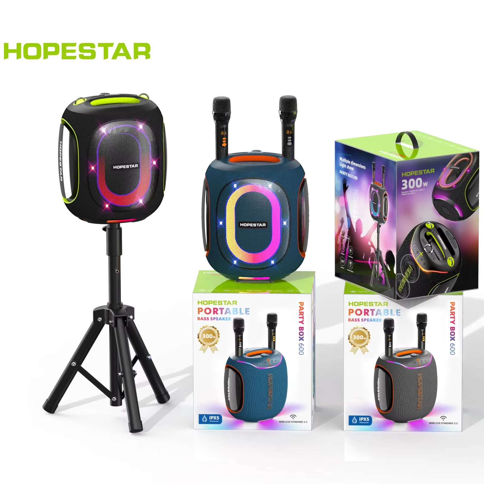 2026 HOPESTAR PARTYBOX600 300W High-quality Subwoofer Wireless Speaker IPX5 Waterproof Outdoor Portable Home with Microphone