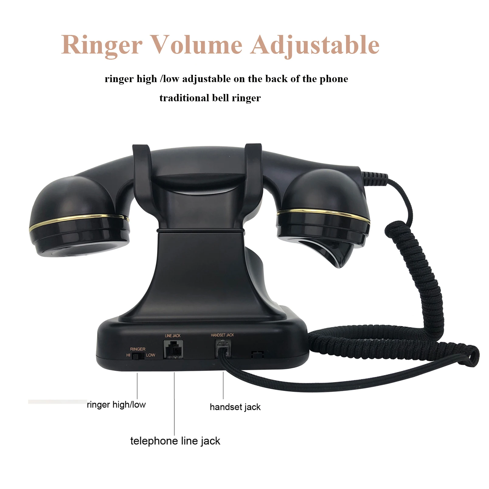 Corded Landline Phone for Home, Black Retro Phone Vintage Plastic Telephone Desktop Landline Telephone Fixed Antique Telephone