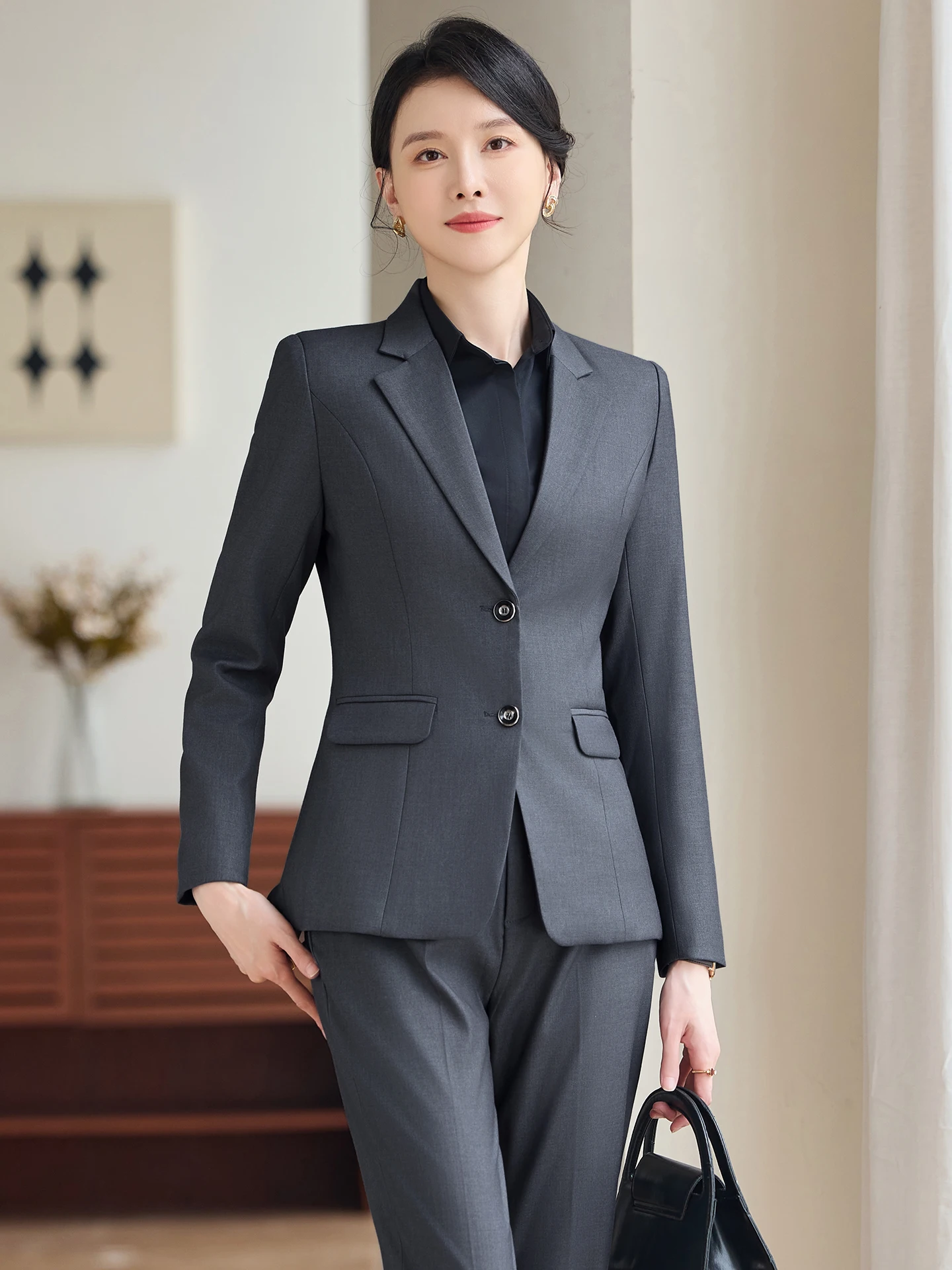 

Gray Suit Jacket Women's Business Casual Workwear Ensemble Spring 2026 Standard Fit Polyester Fiber Anti-Wrinkle Long Sleeve