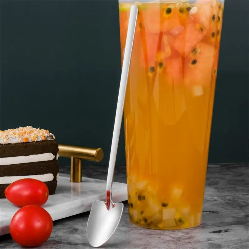 1/2pcs Stainless Steel Ice Cream Coffee Spoon Shovel Shape Tea Dessert Cake Long Handle Spoon Square Tableware Kitchen Tools