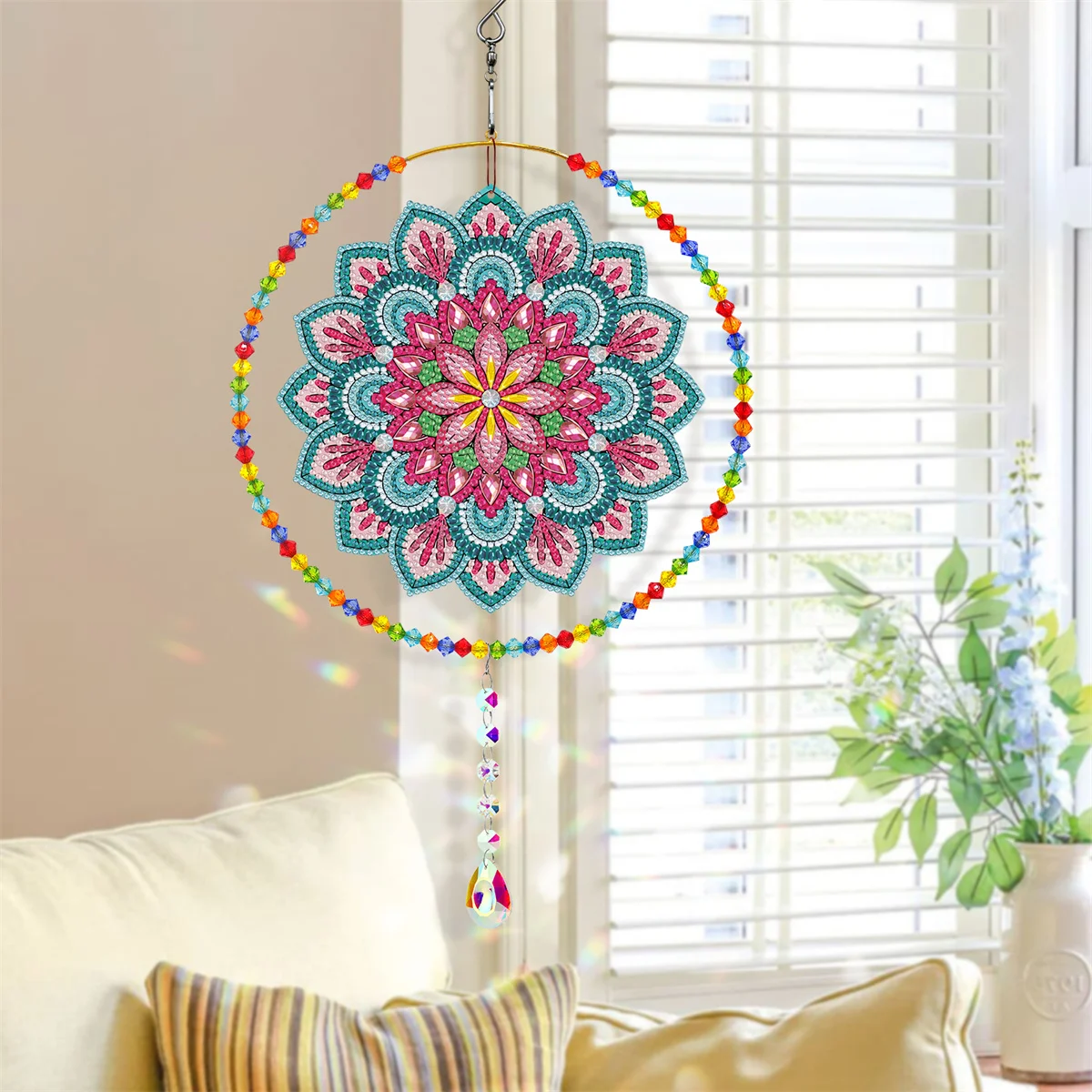 Mandala Flower Wind Chime Diamond Painted Pendant Diy Mosaic Embroidery Stitching Kit Home Christmas Rhinestone Decoration Gift