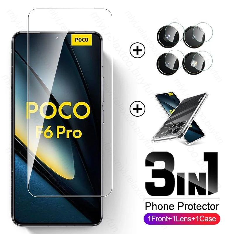 3In1 For Poco F6 Pro 5G Protective Glass On Little Poko F 6 Pro F6Pro Camera Screen Protector PocoF6 PocoF6Pro Clear Soft Cover