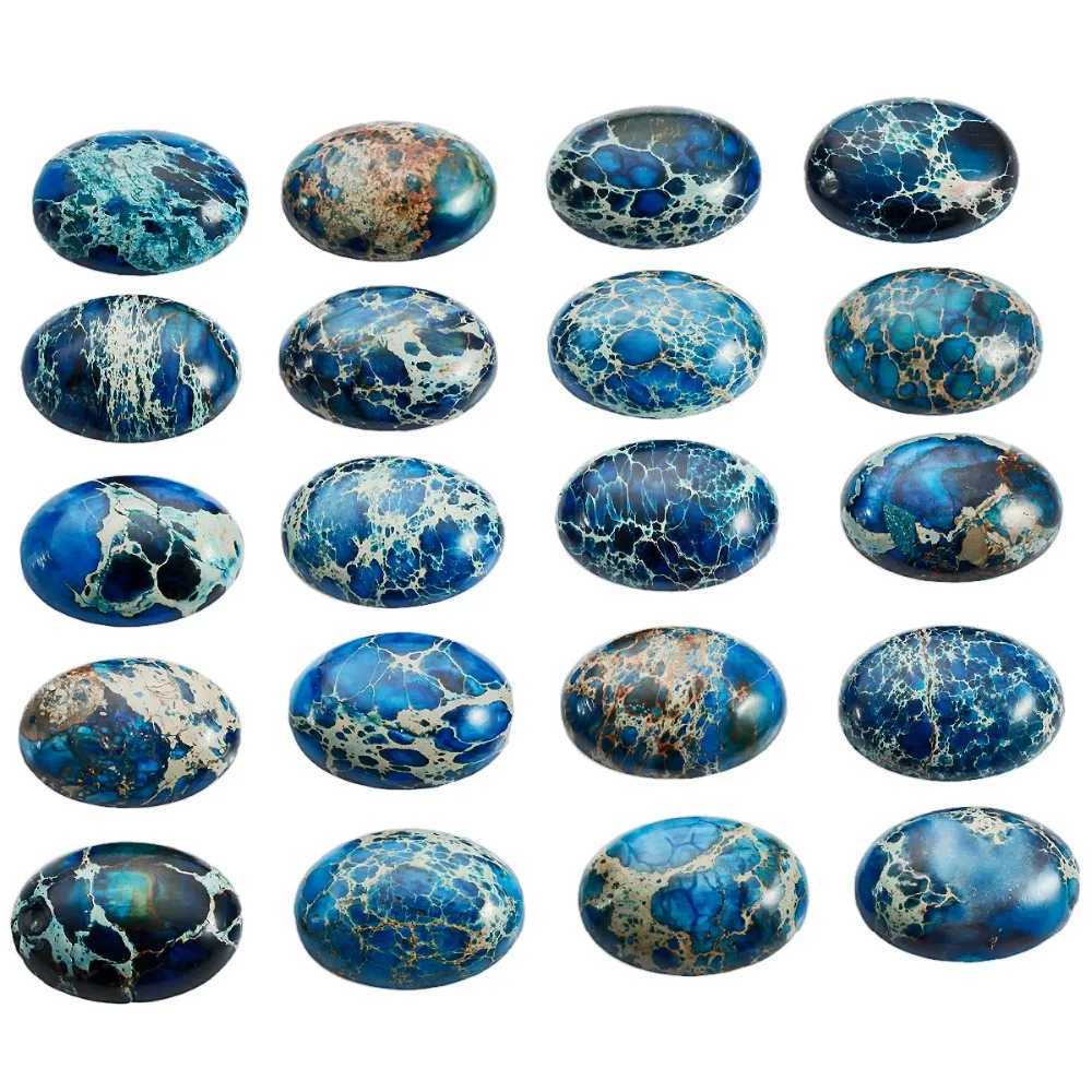 TUMBEELLUWA 1Lot (5Pc) Deep Blue Sea Sediment Jasper Oval Stone Cabochons Flatback Semi-precious CAB for Jewelry Making,18x25mm