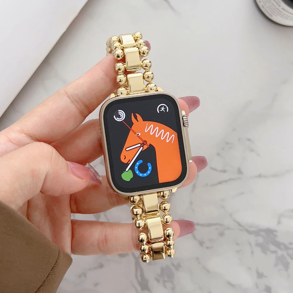 

Luxury Stainless Steel Band For Apple Watch 8 Ultra 49mm Beaded Metal Bracelet Strap 41mm 45mm For IWatch Series 7 6 5 44mm 40mm