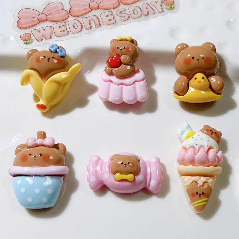 10 Pcs New Mini Cute Cartoon Bear Cake Ice Cream Series Resin Scrapbook Diy Jewellery Hairpin Decorate Accessories Craft