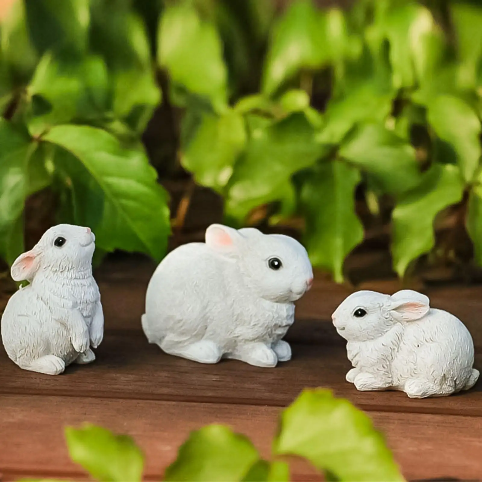 3Pcs Lovely Bunny Figurines Collectible Sculptures Dollhouse Miniature Rabbit Statue for Yard Home Cabinet Garden Living Room