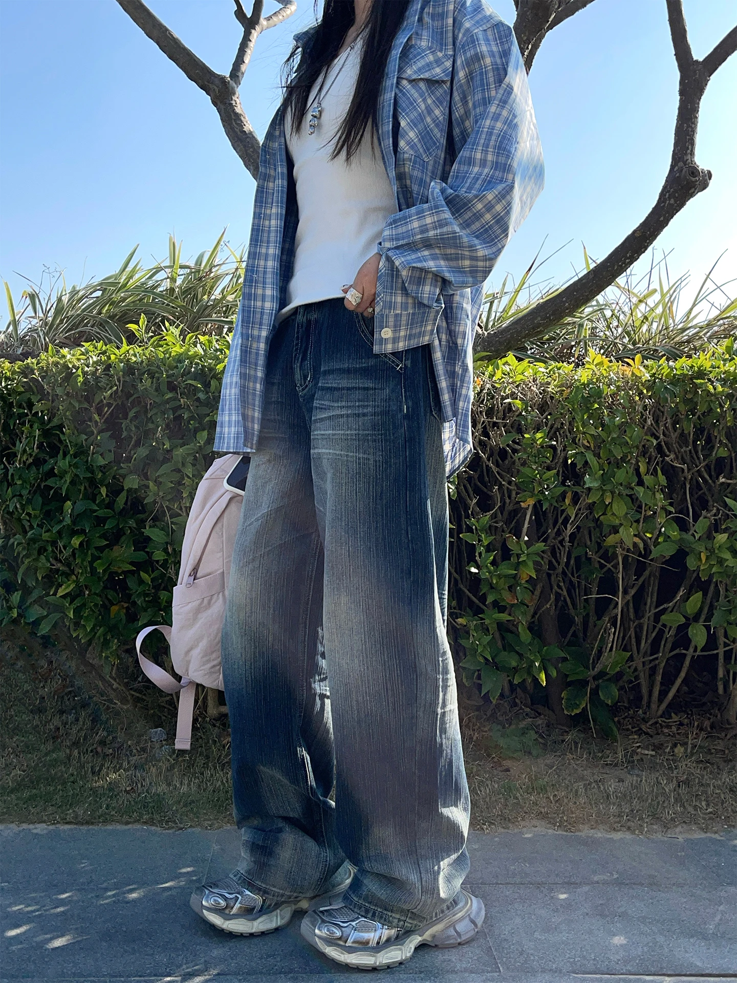 

Женские джинсы Deep Blue Retro с широкими штанинами, высокой талией, свободного кроя, прямые, струящиеся, в пол, весенняя коллекция