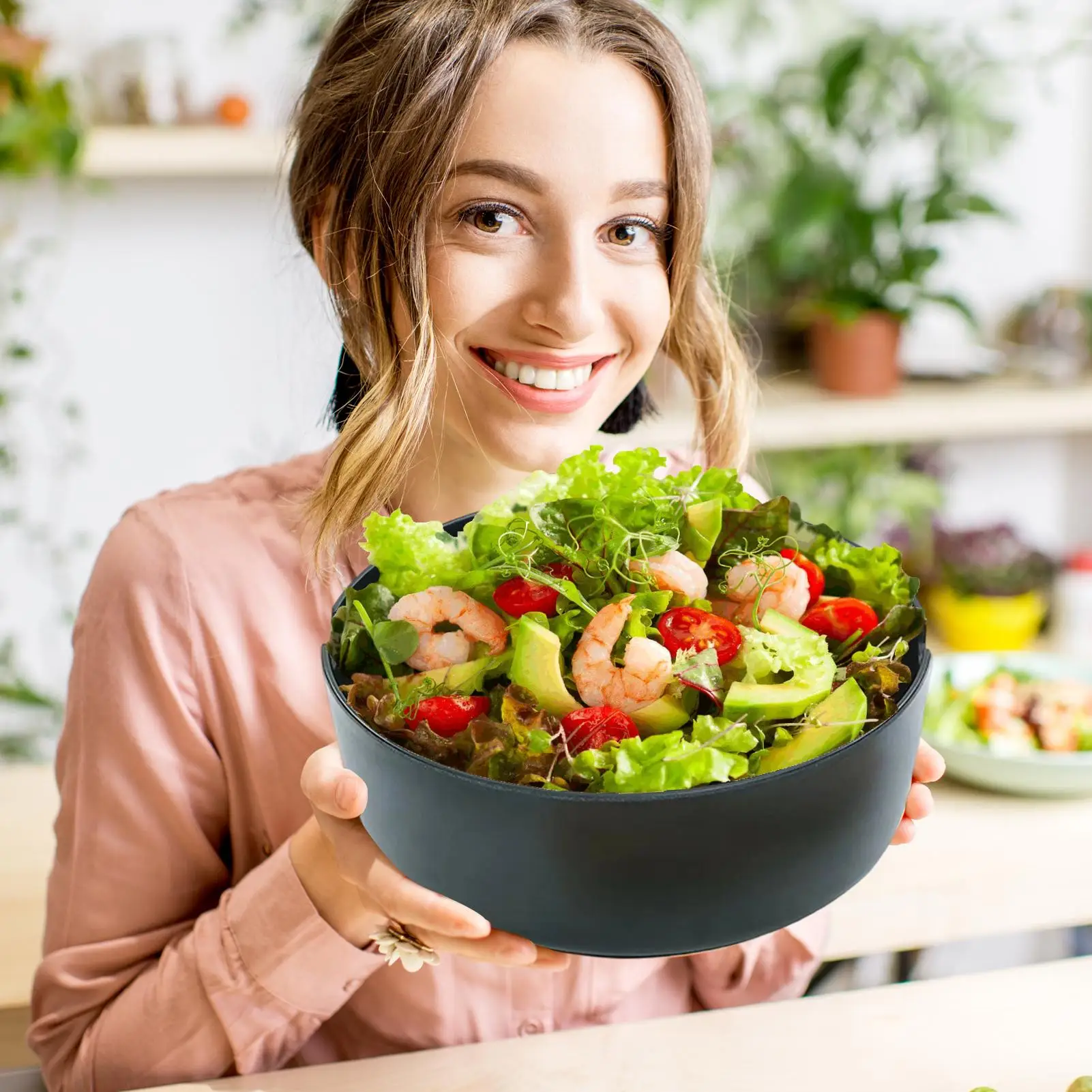

Salad Bowl Large Bowls For Serving With Lids Wooden Serveware With Spoon Fork For Home Kitchen Cereal Fruit Snack Mixing Cooking