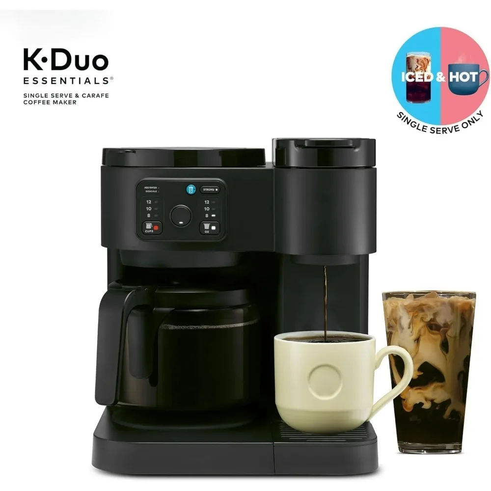 ماكينة صنع القهوة K-Duo Essentials للمشروبات الساخنة والمثلجة، ماكينة تحضير القهوة KCup Pod، وعاء قهوة بالتنقيط سعة 12 كوبًا، 72 أونصة وات