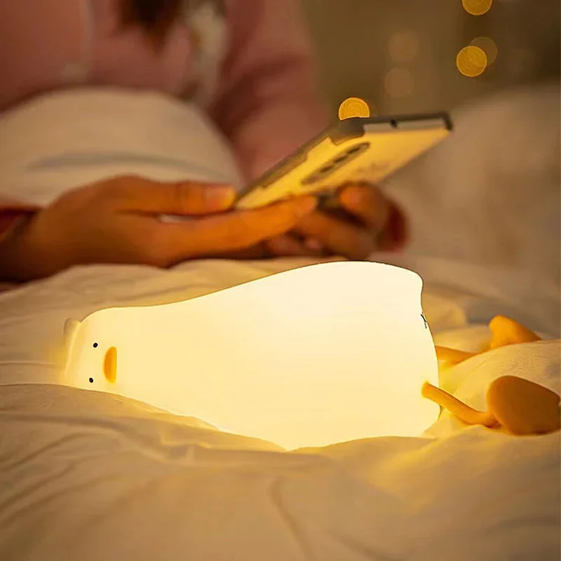 

Unwinding Lying Duck Night Light Patting Lamp Silicone Bedroom Bedside Lamp Led Night Light Charging Mobile Phone Stands