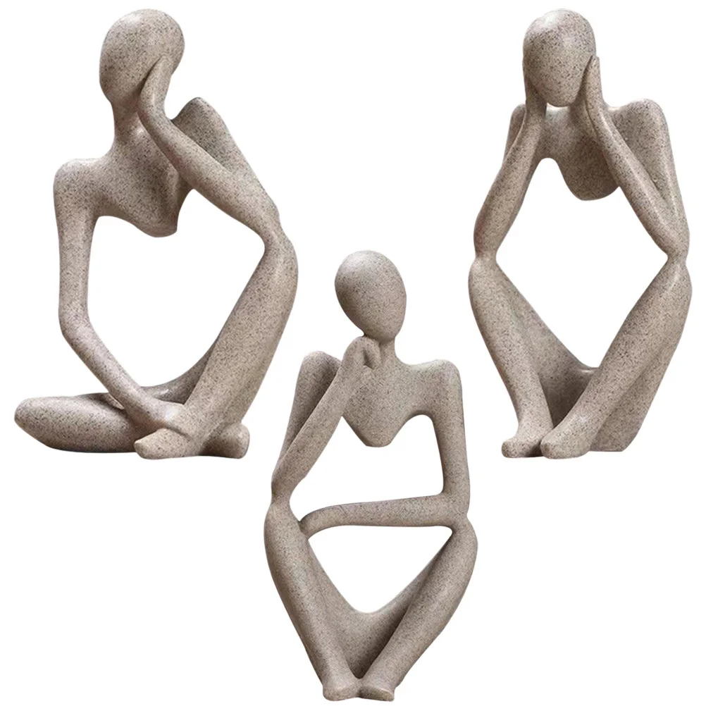 

3Pcs Thinker Statue Abstract Sculpture Modern Home Decor Office Desk Decoration Bookcase Decor Figure for Living Room Display