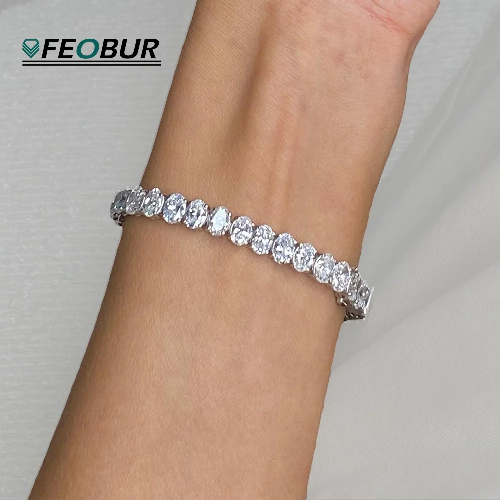 

FEOBUR 0.3/0.5ct Oval Cut Moissanite Tennis Bracelets with Certificate 100% 925 Silver Lab Diamond Bangle for Women Jewelry Gift