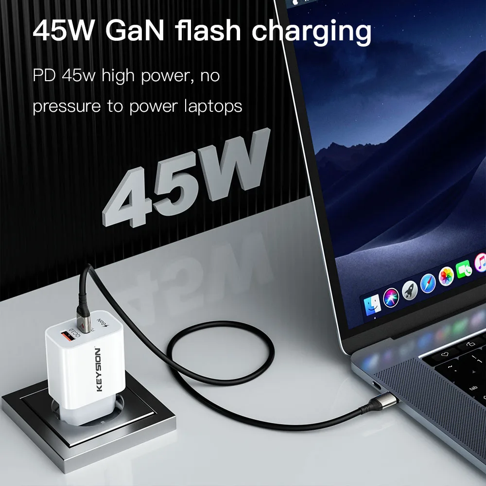 KEYSION 45W GaN USB Type C Wall Charger QC 3.0 Fast Charging PD3.0 Quick Phone Charger for iPhone 16 15 14 Samsung Xiaomi Huawei - náhled 2