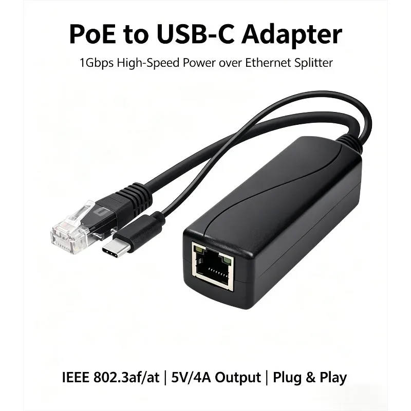 48V to 12V 5V PoE Splitter Gigabit High Speed Power Over Ethernet Adapter for Hikvision IP Camera Raspberry Pi Huawei DC Micro U