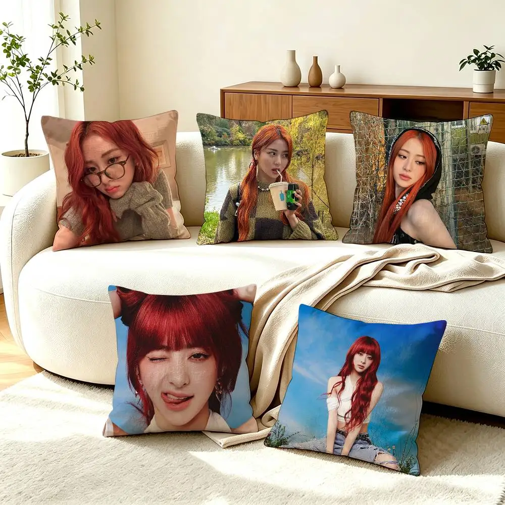 H-HUH Yunjin Kpop Idol Square Double-Sided printed Pillow Case Bedroom Bedside Pillow Sofa Cushion Cover