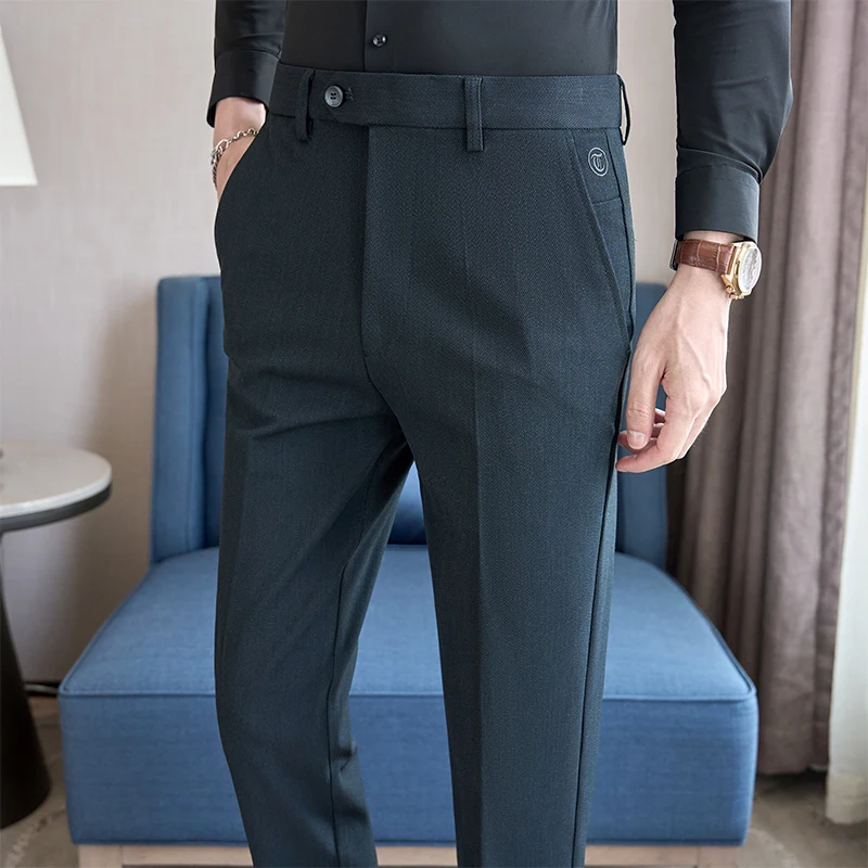 

2024 Autumn Suit Pants Men's Slim Fit Business Casual Dress Trousers British Style Embroidery Wedding Office Social Dress Pants