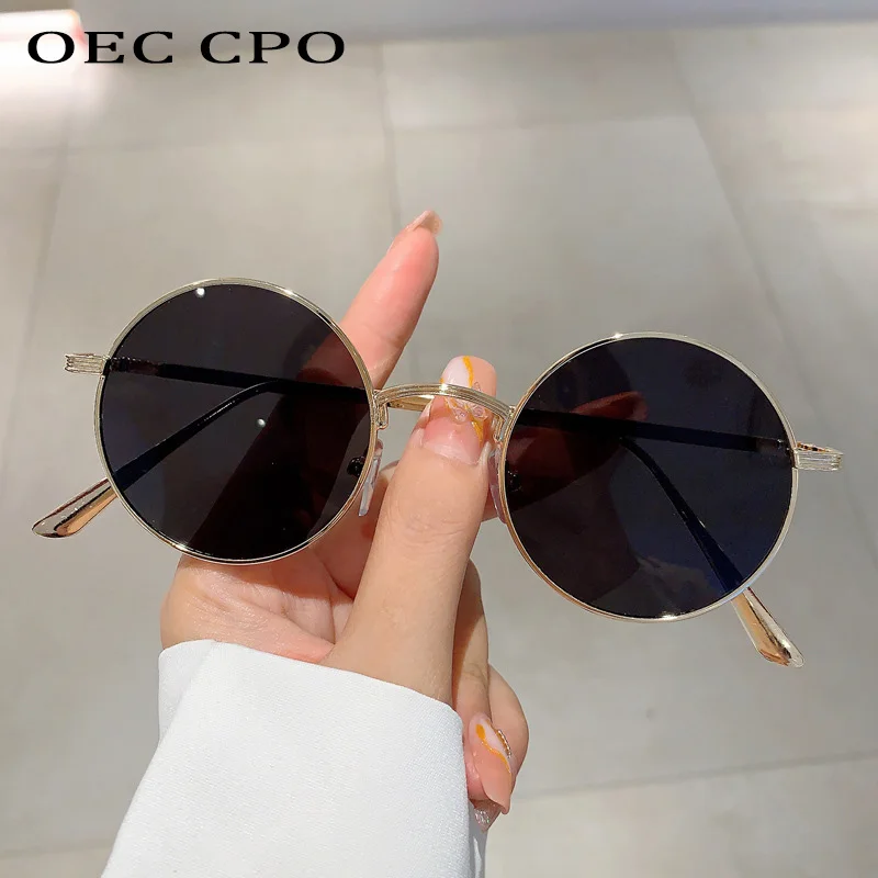 

OEC CPO Men Metal Punk Round Sunglasses Women Brand Designer Black Lens Eyewear Shades UV400 Sun Glasses Female