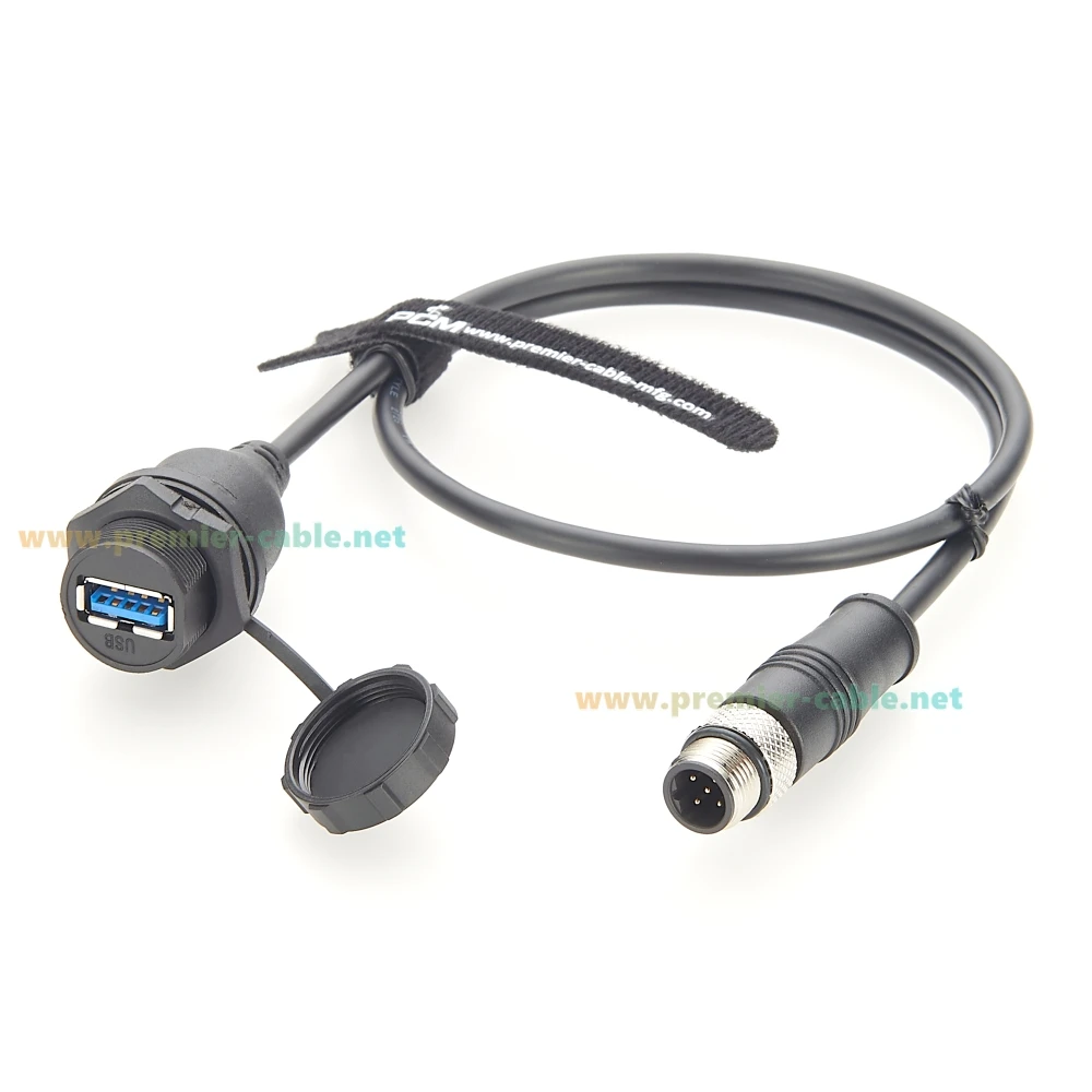 Cabo de conexão usb 3.0 industrial ip67, usb a fêmea para m12 5 pinos código b, montagem em painel embutido, cabo de anteparo compatível com ifm ec2099