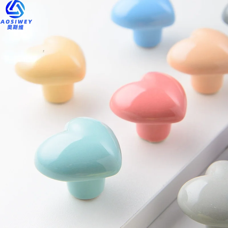 Door Knobs And Handles Ceramic Cartoon Cabinet Colorful Heart Drawer Closet Kids Room Furniture