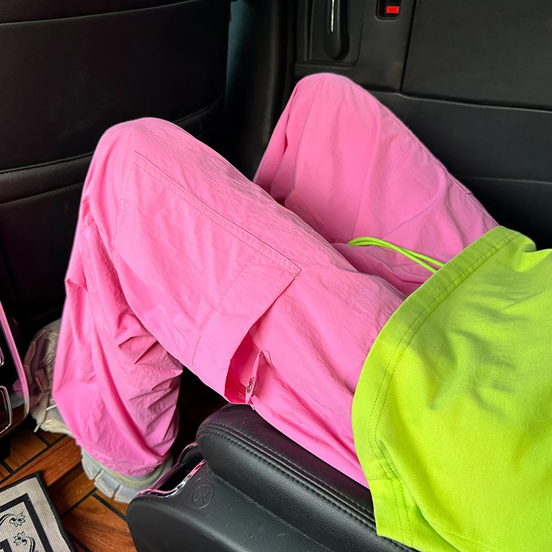 

Pink Casual Workwear Pants Men's Summer Thin Qui Dry Dopane Sle Paratrooper Pants Functional Large ket Straight Leg