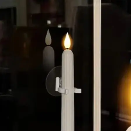Automatic Window Lights Dusk-to-dawn Candles 3D Flame Effect 7-inch Ivory-striped Design Battery Operated Realistic Warm Glow