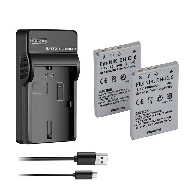 

1400mAh EN-EL8 ENEL8 EN EL8 Camera Battery + Charger For Nikon COOLPIX S1 S2 S3 S4 S5 S6 S7 S7C S8 S9 S51 S50 S52 P1 P2 L1 L2