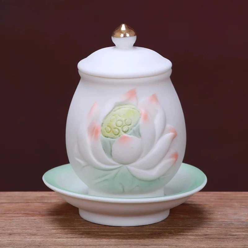 

CZ Ceramic Lotus Buddha Lucky Jinbao Holy Water Cup Supply Cup Ceramic Buddha Utensils Buddha Front Water Purification Cup