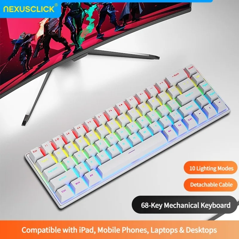 NexusClick K68 Red Switch Compact 68-Key Mechanical Gaming Keyboard,Wired Type-C 50 Million Keystrokes Multi-Media Keys for Game
