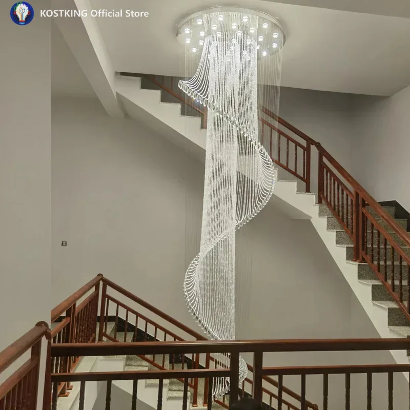 Modern Spiral Crystal Staircase Ceiling Chandelier Loft Theater Creative Villa Hall Long Hanging Lamp