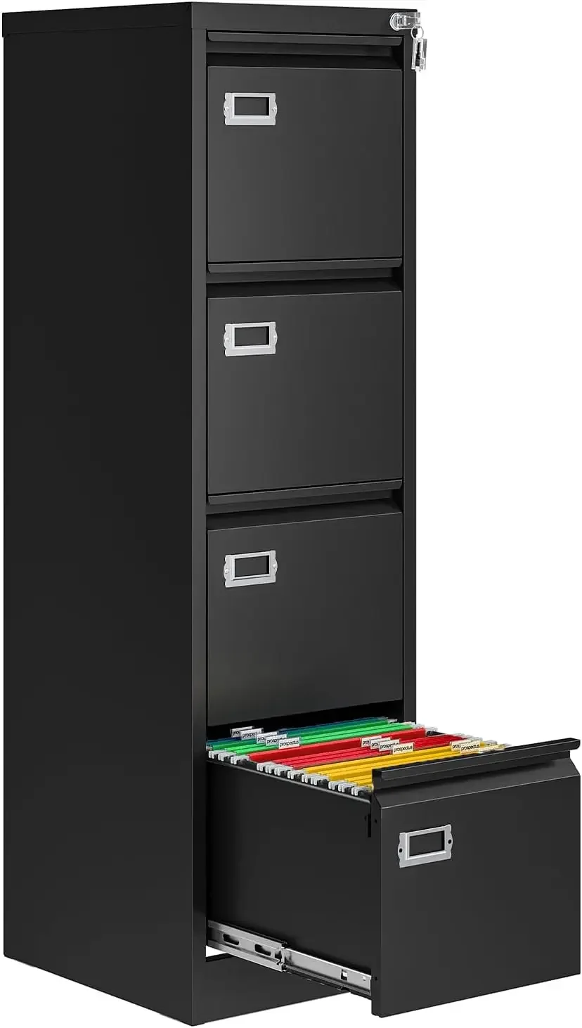 

4 Drawer File Cabinet with Lock, Metal File Cabinets for Home Office,18" Deep Vertical Black Filing Cabinets Office Storage