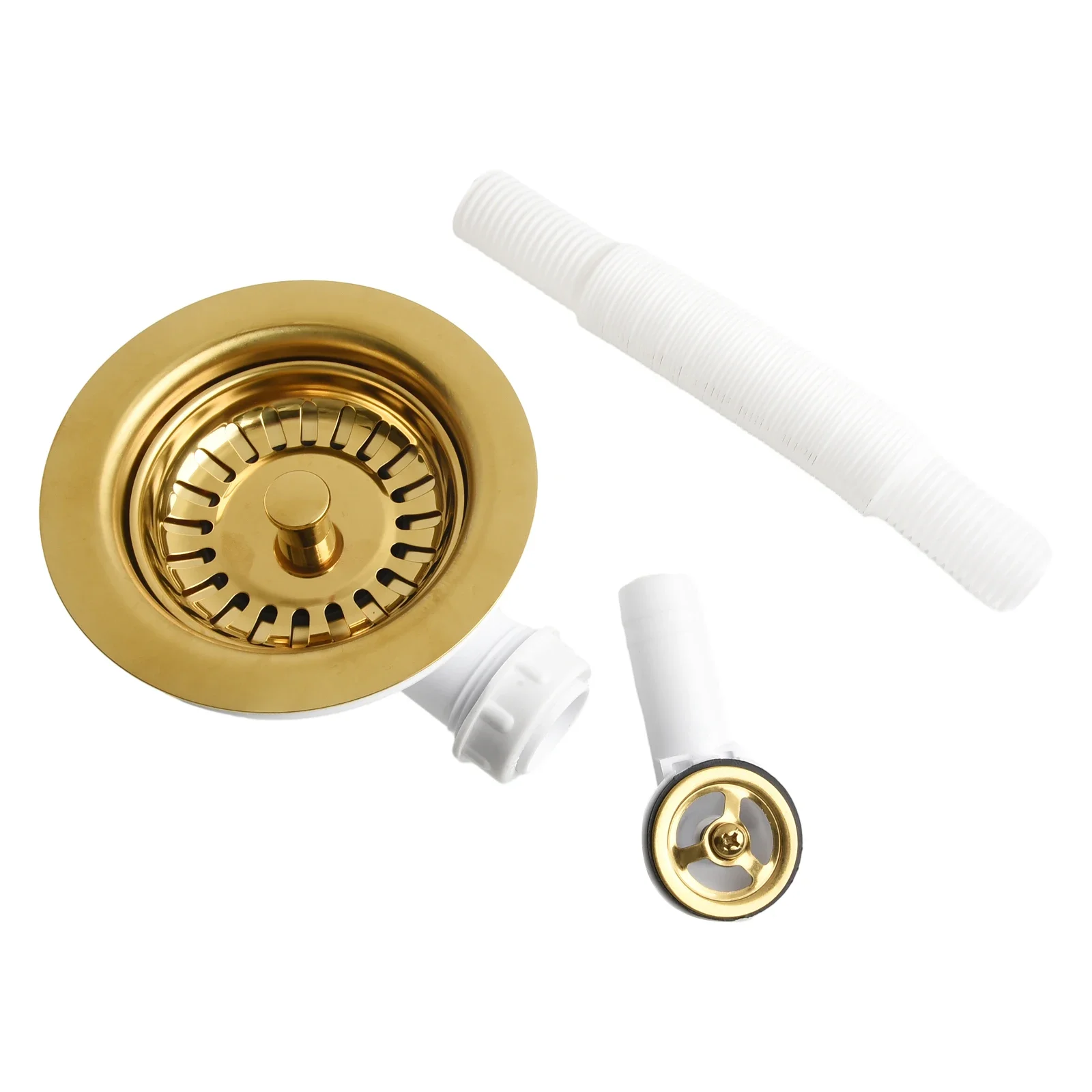 Functional and Stylish 114MM Sink Strainer with Overflow Safety Feature Made of Gold Plated Stainless Steel Material