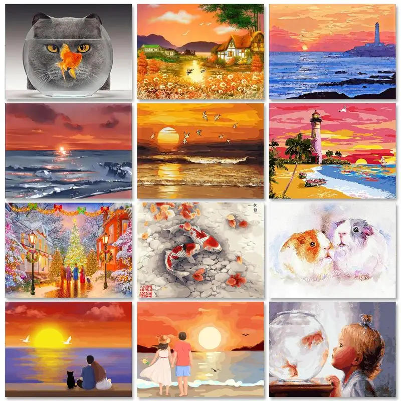 

RUOPOTY Modern Painting By Numbers Kits Goldfish And Kids Diy Crafts Handpainted Picture By Numbers For Home Decoration