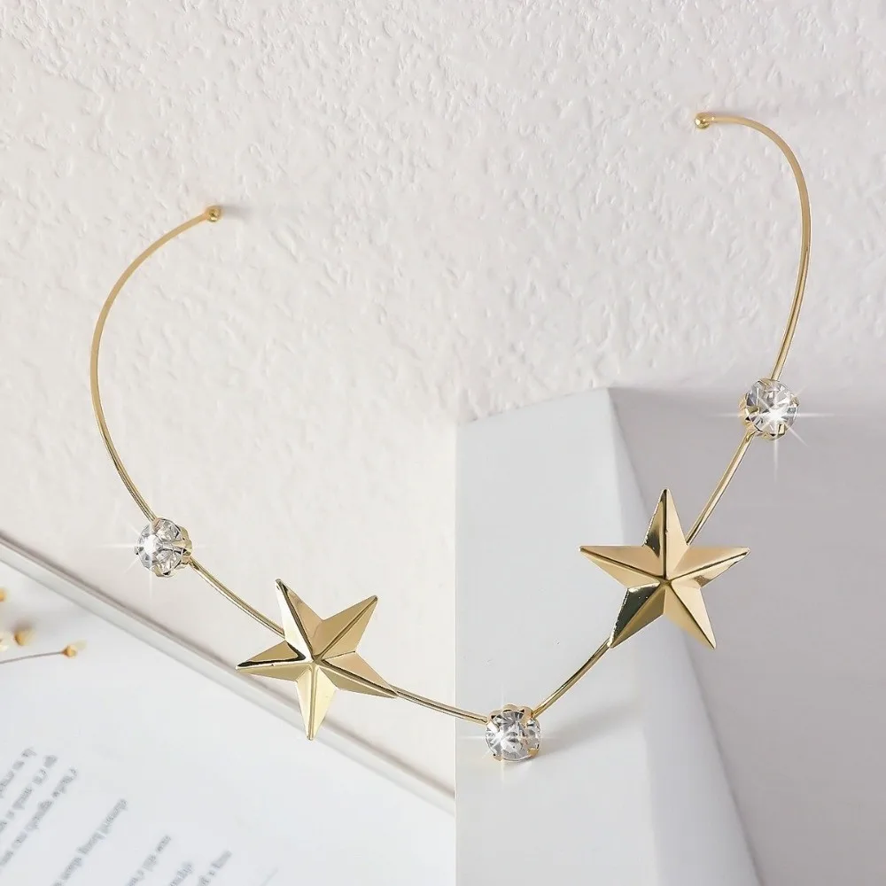 Fashion Gold Color Leaf Hair Band Star Tassel Rhinestone Headband Hair Accessories Alloy Pearl Headpiece Bridal