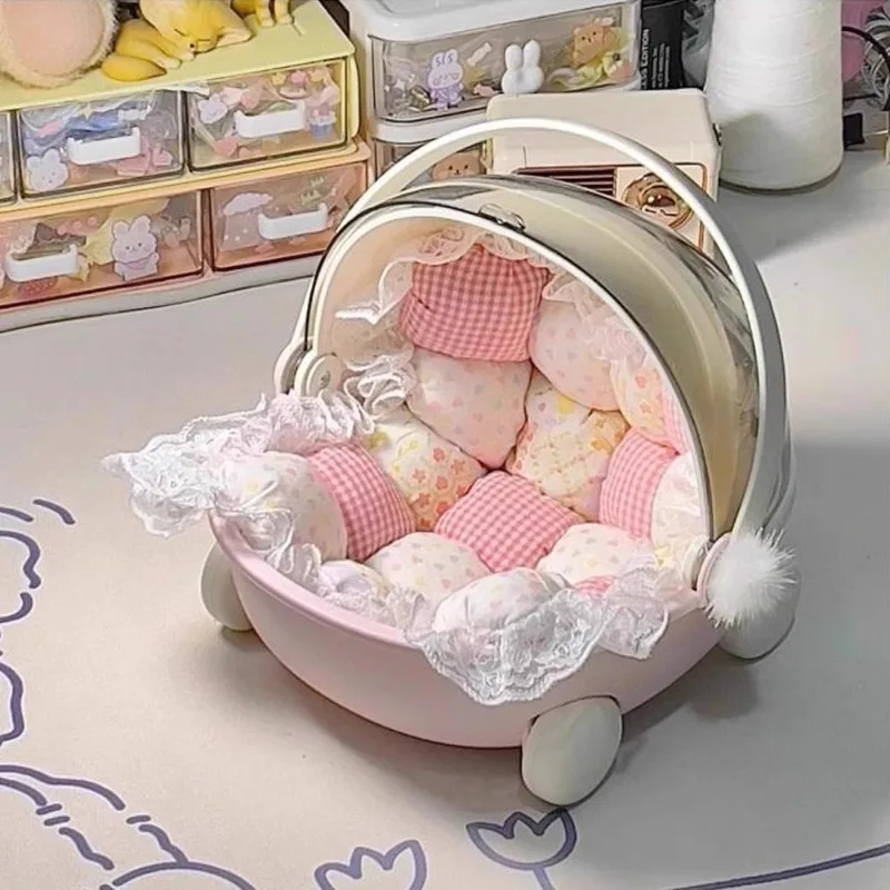 

In-Stock Labubu Baby Stroller Storage Box Doll Decor Labubu Space Module Doll Sleep Cradle Cart Dolls Bed Furniture Accessories