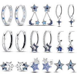 Pendientes de Estrella de Plata de Ley 925 auténtica para mujer, tachuelas de circón brillante, joyería de compromiso fina de lujo, regalo de boda para niña