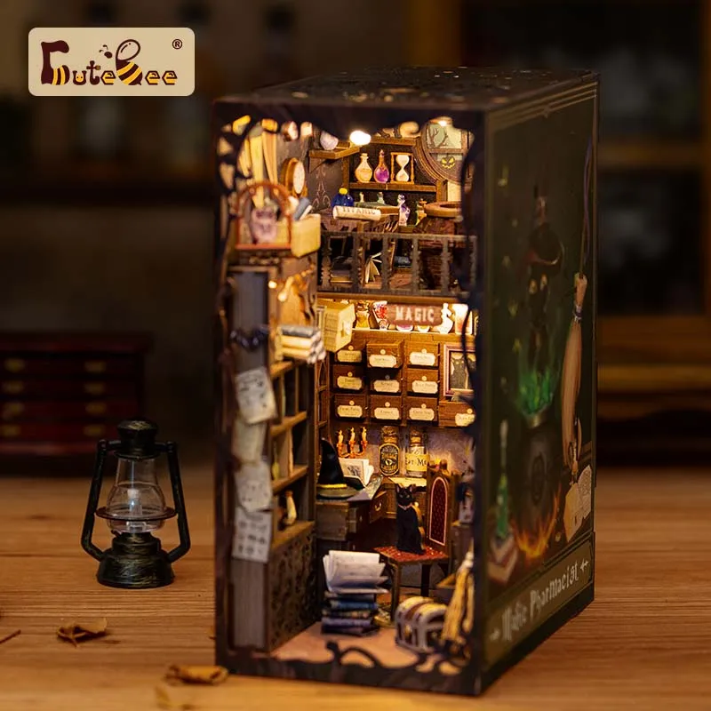 CUTEBEE Book Nook Kit  DIY Miniature House DIY Book Nook Touch Lights with Furniture for Christmas Gifts (Magic Pharmacist )