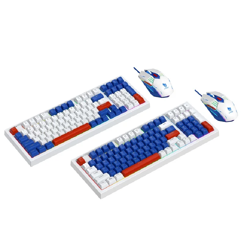 Wired Gaming Keyboard Mouse Combo 98 Keys Mechanical Feel Rgb Backlit Silent Set For Pc Laptop Desktop E-Sports Gamer Office Typ