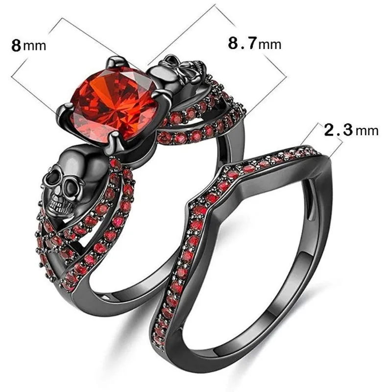 Gothic Skull Rings Red Purple Crystal Ring Cocktail Party Halloween Biker for Women Christmas Gifts